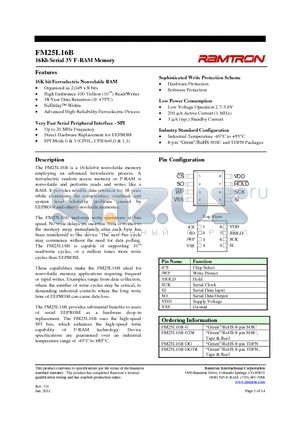 FM25L16B-GTR datasheet - 16Kb Serial 3V F-RAM Memory