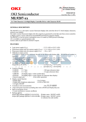 ML9207-XX datasheet - 5 X 7 Dot Character  24-Digit Display Controller/Driver with Character RAM