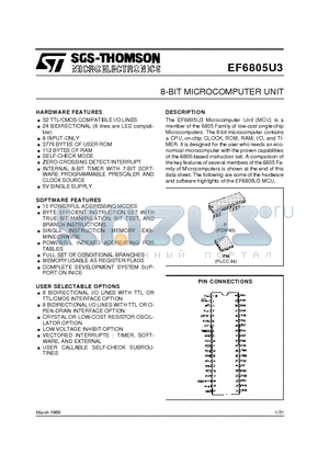 EF6805P2 datasheet - 8-BIT MICROCOMPUTER UNIT