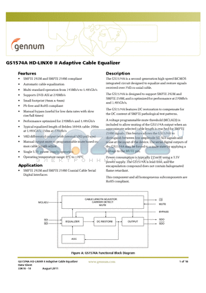 GS1574A datasheet - HD-LINX II Adaptive Cable Equalizer