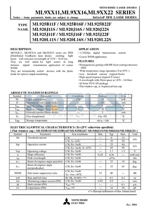 ML920J16S-05 datasheet - InGaAsP DFB LASER DIODES