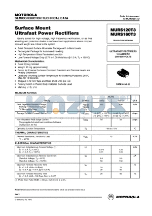 MURS120T3 datasheet - ULTRAFAST RECTIFIERS 1.0 AMPERE 200-600 VOLTS
