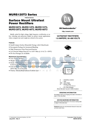 MURS140T3G datasheet - Surface Mount Ultrafast Power Rectifiers