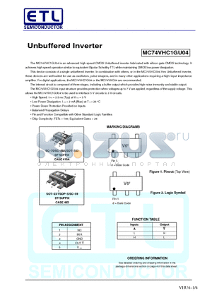 MC74VHC1GU04DFT4 datasheet - Unbuffered Inverter