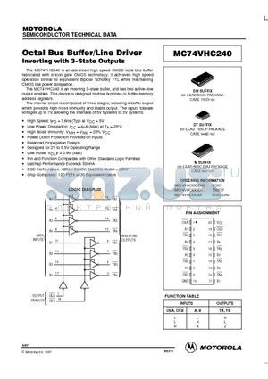 MC74VHC240 datasheet - Octal Bus Buffer/Line Driver