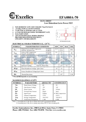 EFA080A-70 datasheet - Low Distortion GaAs Power FET