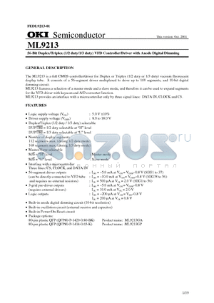 ML9213 datasheet - 56-Bit Duplex/Triplex (1/2 duty/1/3 duty) VFD Controller/Driver with Anode Digital Dimming