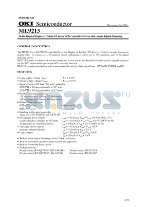 ML9213GA datasheet - 56-Bit Duplex/Triplex (1/2 duty/1/3 duty) VFD Controller/Driver with Anode Digital Dimming