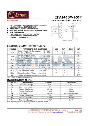 EFA240BV-100P datasheet - Low Distortion GaAs Power FET