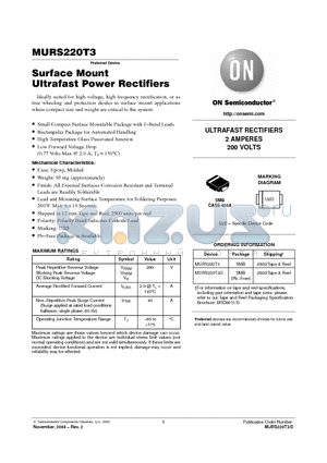 MURS220T3G datasheet - Surface Mount Ultrafast Power Rectifiers