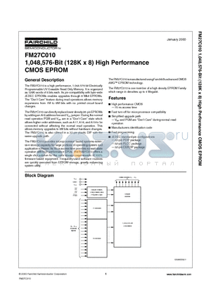 FM27C010 datasheet - 1,048,576-Bit 128K x 8 High Performance CMOS EPROM