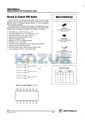 MC74VHC32 datasheet - Quad 2-Input OR Gate