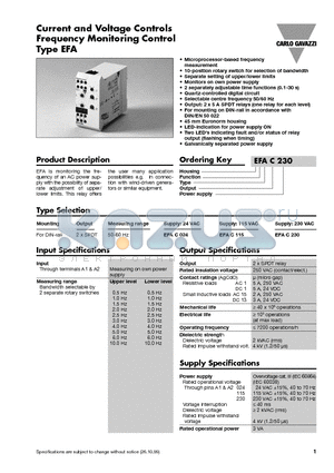 EFAC230 datasheet - Current and Voltage Controls Frequency Monitoring Control