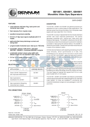 GS1881-CDA datasheet - Monolithic Video Sync Separators