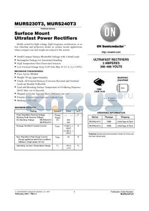 MURS240T3 datasheet - Surface Mount Ultrafast Power Rectifiers