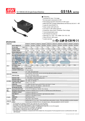 GS18A05-P1J datasheet - 10~18WAC-DC Single Output Desktop