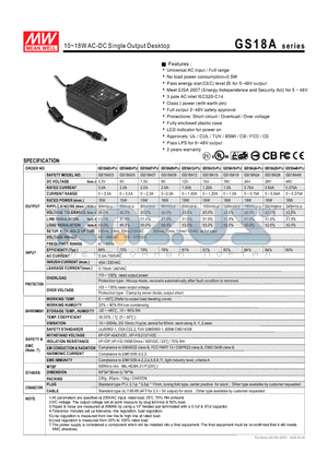 GS18A07-P1J datasheet - 10~18WAC-DC Single Output Desktop