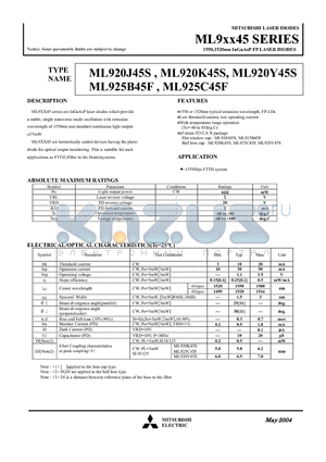 ML925B45F datasheet - 1550,1520nm InGaAsP FP LASER DIODES