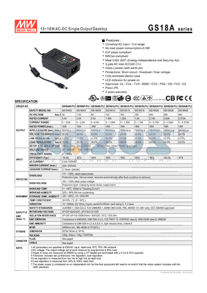 GS18A09-P1J datasheet - 15~18WAC-DC Single Output Desktop