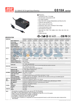 GS18A07-P1J datasheet - 15~18WAC-DC Single Output Desktop