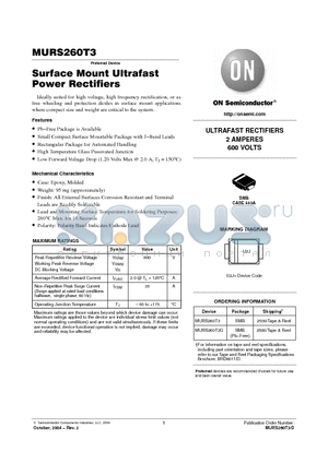 MURS260T3 datasheet - Surface Mount Ultrafast Power Rectifiers