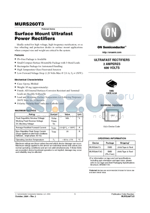 MURS260T3G datasheet - Surface Mount Ultrafast Power Rectifiers