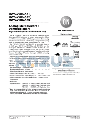 MC74VHC4052 datasheet - Analog Multiplexers / Demultiplexers High-Performance Silicon-Gate CMOS