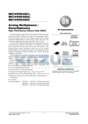 MC74VHC4052D datasheet - Analog Multiplexers/Demultiplexers