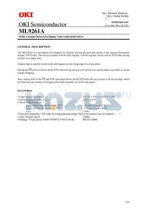 ML9261AMB datasheet - 60-Bit Vacuum Fluorescent Display Tube Grid/Anode Driver