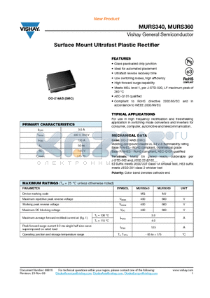 MURS340-E3-9AT datasheet - Surface Mount Ultrafast Plastic Rectifier