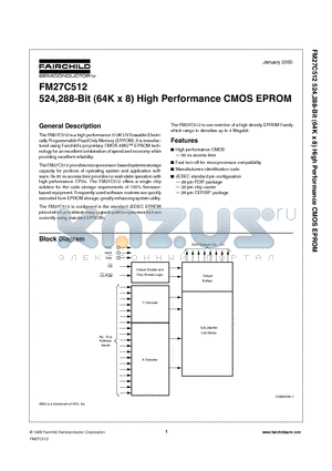 FM27C512V120 datasheet - 524,288-Bit (64K x 8) High Performance CMOS EPROM