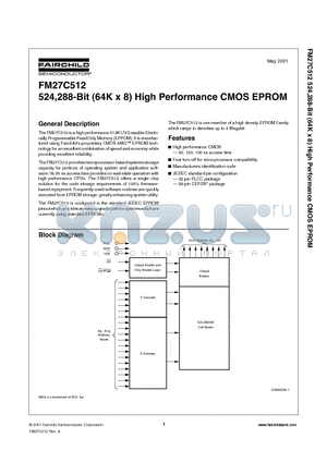 FM27C512V120 datasheet - 524,288-Bit (64K x 8) High Performance CMOS EPROM