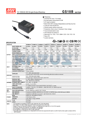 GS18B05-P1J datasheet - 15~18WAC-DC Single Output Desktop