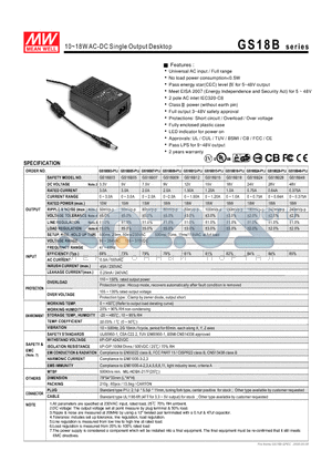 GS18B05 datasheet - 10~18WAC-DC Single Output Desktop