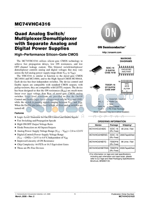 MC74VHC4316DR2G datasheet - Quad Analog Switch/Multiplexer/Demultiplexer with Separate Analog and Digital Power Supplies