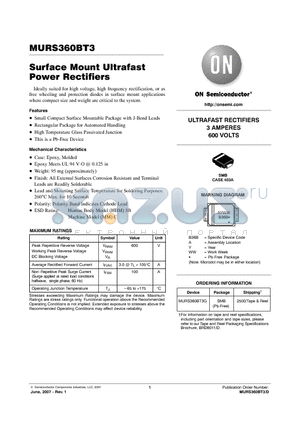 MURS360BT3 datasheet - Surface Mount Ultrafast Power Rectifiers
