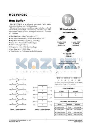 MC74VHC50DTR2G datasheet - Hex Buffer