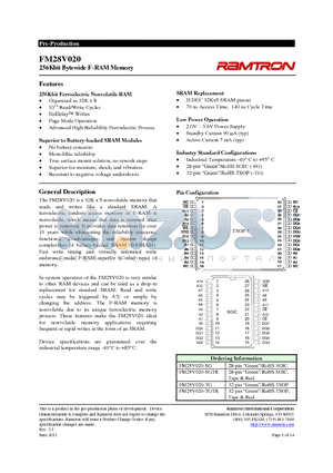 FM28V020-TG datasheet - 256Kbit Bytewide F-RAM Memory