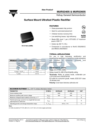 MURS360S-E3/5BT datasheet - Surface Mount Ultrafast Plastic Rectifier