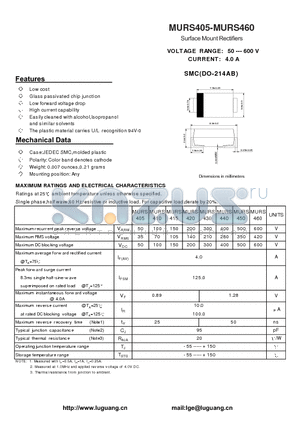 MURS405 datasheet - Surface Mount Rectifiers