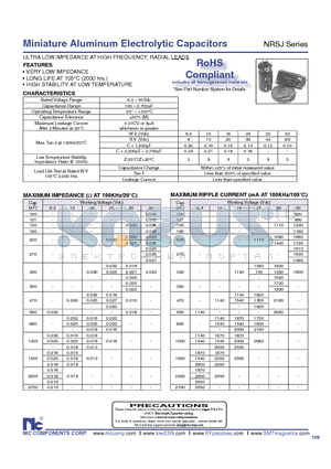 NRSJ102M6.3V10X20TBF datasheet - Miniature Aluminum Electrolytic Ca pac i tors