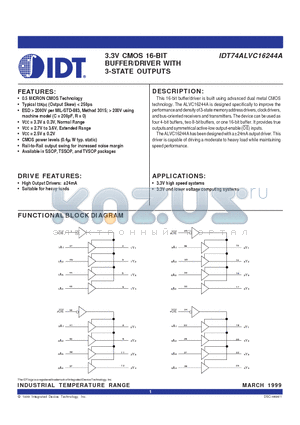 IDT74ALVC16244A datasheet - 3.3V CMOS 16-BIT BUFFER/DRIVER WITH 3-STATE OUTPUTS