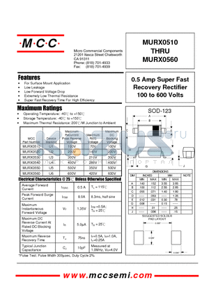 MURX0550 datasheet - 0.5 Amp Super Fast Recovery Rectifier 100 to 600 Volts