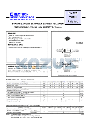 FM3100 datasheet - SURFACE MOUNT SCHOTTKY BARRIER RECTIFIER(VOLTAGE RANGE 20 to 100 Volts CURRENT 3.0 Amperes)