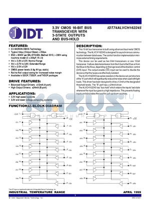 IDT74ALVCH162245PA datasheet - 3.3V CMOS 16-BIT BUS TRANSCIEVER WITH 3-STATE OUTPUTS AND BUS-HOLD