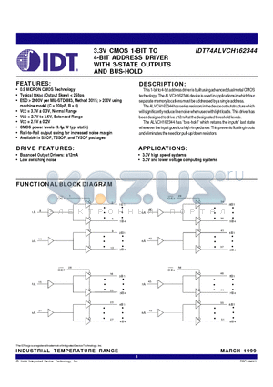 IDT74ALVCH162344PV datasheet - 3.3V CMOS 1-BIT TO 4-BIT ADDRESS DRIVER WITH 3-STATE OUTPUTS AND BUS-HOLD