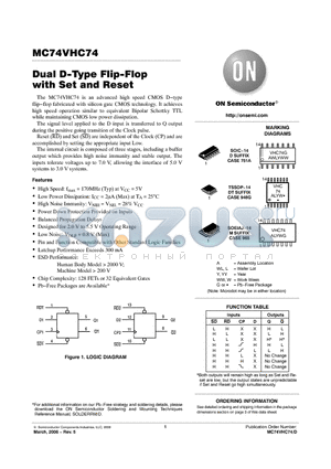 MC74VHC74 datasheet - Dual D−Type Flip−Flop with Set and Reset