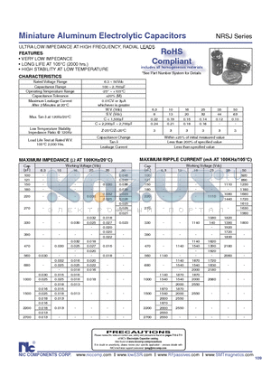 NRSJ151M25V10X12.5TBF datasheet - Miniature Aluminum Electrolytic Ca pac i tors