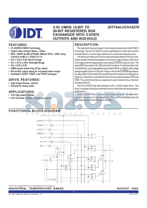 IDT74ALVCH16270 datasheet - 3.3V CMOS 12-BIT TO 24-BIT REGISTERED BUS EXCHANGER WITH 3-STATE OUTPUTS AND BUS-HOLD