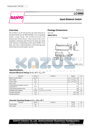 LC4966 datasheet - Quad Bilateral Switch